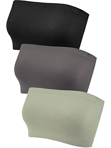 Image of HESTYA 3 Pack Women's Strapless Bandeau Bra Seamless Bralette Soft Stretchy Non-Padded Wireless Tube Top Bras