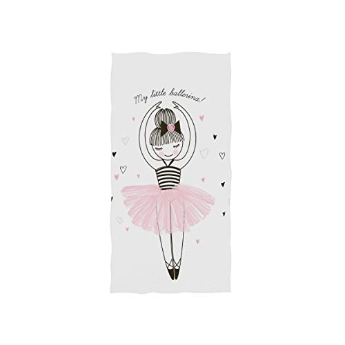 Naanle Cute Ballerina Girl Princess Dancing Ballet with Heart On White Soft Bath Towel Absorbent Hand Towels Multipurpose for Bathroom Hotel Gym and Spa 30