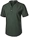 JEMITOP Men's Cotton Linen Lightweight Henley Shirt Casual Banded Collar Moisture-Wicking Short Sleeve T-Shirt for Summer Beach Vacation Dark Green L