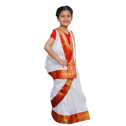Image of ITSMYCOSTUME Bengali Saree Dress For Girls Kids Folk Dance Costume Kids Costume Wear