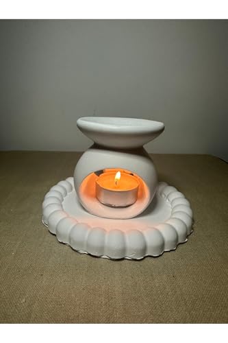 3'lü Hediyelik, dekoratif Set, Mumluk Buhardanlık, Tepsi, 1 Tealight Mum