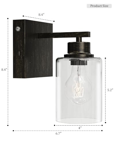 Image of Rayogale Wireless Battery Operated Wall Sconce Set of 2 with Remote Control | Retro Industrial Black Brass Dimmable Easy Install Rechargeable Wall Light with Timer for Living Room Bedroom Emergency 3000K
