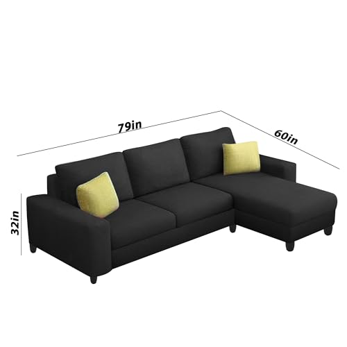 Image of Orland 4 Seater RHS L Shape Sofa Set for Living Room | Color - Black | Premium Fabric Sofa