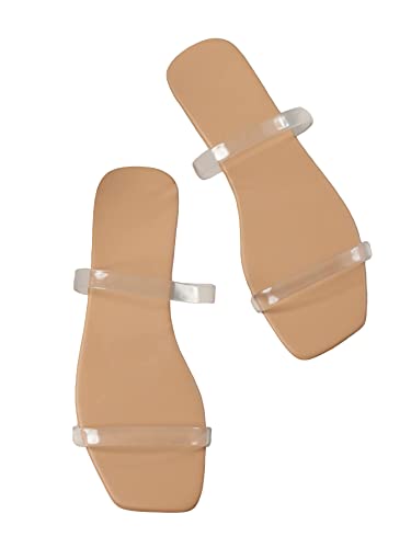 GORGLITTER Women's Summer Clear Sandals Double Strappy Slide Flat Sandals Vacation Sandals
