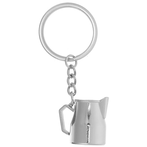 Garneck Llavero Mini Jarra de Arte Latte para Espumar Leche, Colgante Decorativo Pequeño para Bolso y Mochila, Accesorio Ligero para Amantes del Café, Dije Portátil para Llaves de Coche