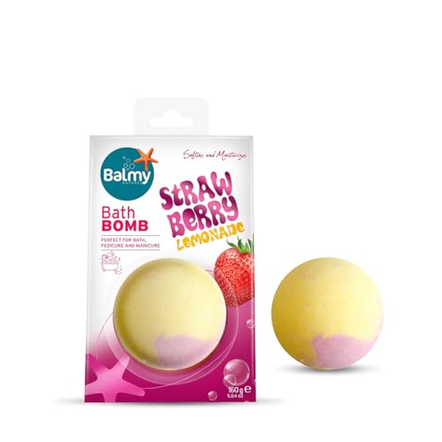 Balmy Strawberry Lemonade Bath Bomb Hydrating Fizzy with Vitamin E & Glycerin Sweet Citrus Scented 5.6 oz