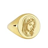 **Ajustement et cadeau** — disponible dans les tailles américaines 5 à 12,5, avec dimensionnement personnalisé sur demande ; cadeau attentionné pour lui — une chevalière raffinée de la Vierge Marie pour les anniversaires, les anniversaires de mariage, les remises de diplômes ou les étapes importantes ; arrive prête à offrir dans un emballage élégant.