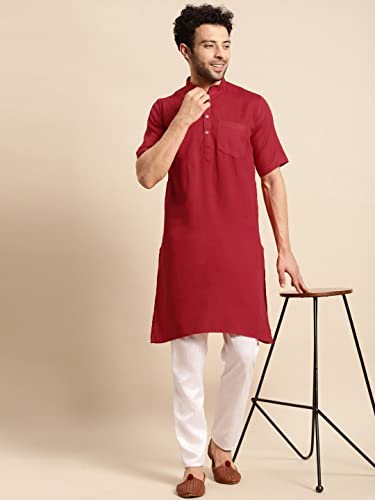 Image of Rajubhai Hargovindas Men's Pure Cotton Woven Design Half Sleeve Kurta