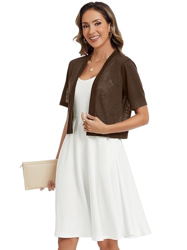 Image of Heymoments Women Thin Shrugs Short Sleeve Lightweight Cropped Tops Open Front Knitted Cardigan for Dress Summer Bolero