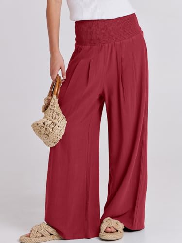 Image of ANRABESS Women Linen Palazzo Pants Summer Boho Wide Leg High Waist Casual Lounge Pant 2026 Beach Travel Vacation Outfits