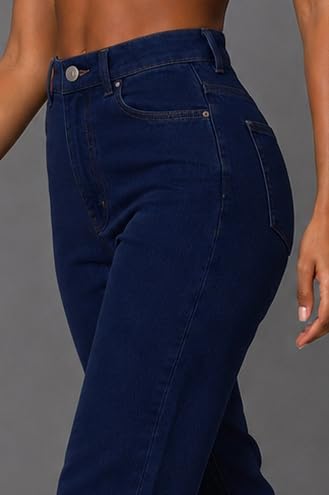 Image of Women's High Waist Mom Fit Jeans | Stretch Denim | Tapered Ankle Length Casual Jeans