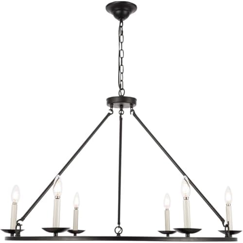 Living District Maine 6-Light Mid-Century Metal Chandelier in Black Finish