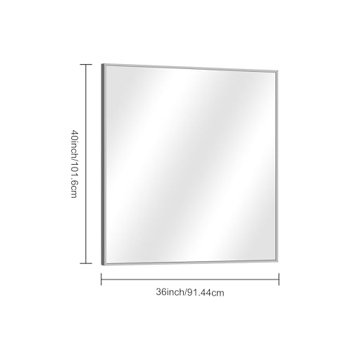 Image of DESBING 36 inch x 40 inchBathroom Mirror, Silver Rectangle Corner Wall Mirror with Metal Frame, Decorative Rectangular Vanity Mirror for Bedroom Bathroom Living Room Entryway (Horizontal /Vertical)
