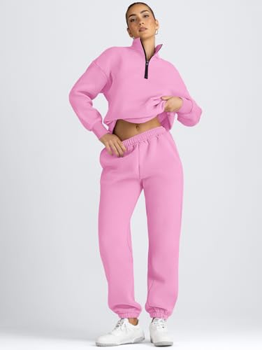 Image of AUTOMET Women's Sweatsuits 2 Piece Outfits Lounge Sets | Cozy Airport Outfits,Casual Sweat Sets for Fall and Winter,Half Zip Pullover and Baggy Sweatpants with Pockets