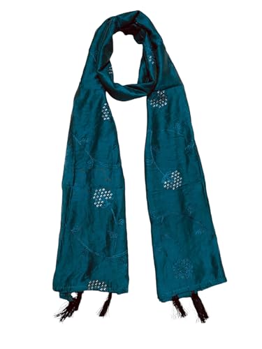 Image of LKC WOMEN'S SEQUENCE EMBROIDERED SELFDESIGN SOFT COTTON CHANDERI DUPATTA