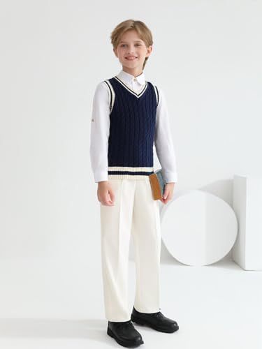 Haloumoning Calça social infantil para meninos cintura ajustável ajuste regular reta calça uniforme