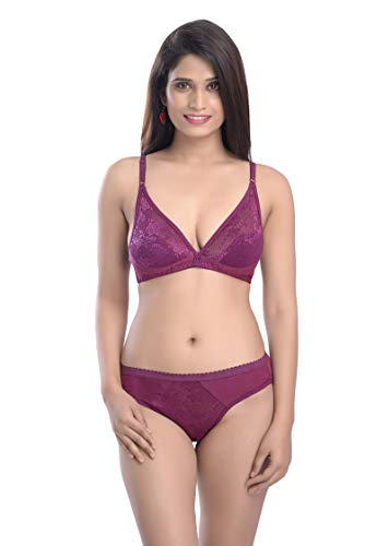 Image of Fashion Comfortz - Fashion Lingerie Set Cotton Bra Panties Set for Women|Bra Panty Set |Bra Panty Set for Women with Sexy|Undergarments|Lingerie Set for Women for Sexy Honeymoon| Maroon