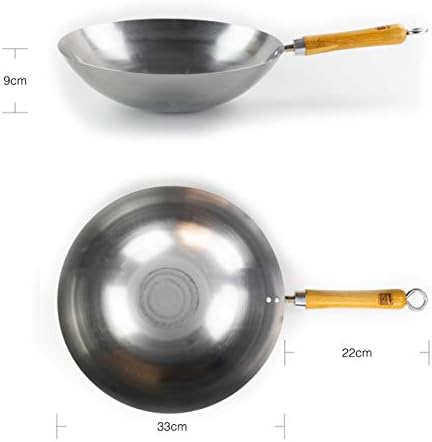 School of Wok - 13"/33cm Carbon Steel Wok, Authentic Round Bottom, Bamboo Handle