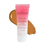 pürlisse Sheer Glow Strawberry Vitamin C Tinted Moisturizer - Skin Tint Moisturizer Enriched with Antioxidants to Even Complexion - Dewy Light Coverage for All Skin Types - Tan Deep (1.4 oz)