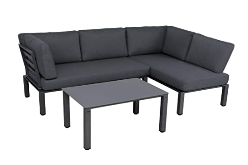 elGiga Der Megastore im Internet! MWH Lounge-Set Widoo mit Tisch - Eisengrau - wetterfestes Gartenmöbelset aus Aluminium - inkl. gemütlichen Kissen