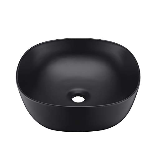 Miyili 16.5"X16.5" Modern Above Counter Square Vessel Vanity Sink Matte Black Porcelain Ceramic Lavatory Bathroom Vessel Sink, Vs4242B #TOP26