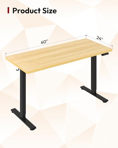Image of SANODESK Electric Standing Desk 60 x 24 Inches Whole-Piece Desktop Height Adjustable Stand Up Desk w /6-Button Controller Ergonomic Computer Desk for Home Office, Black Frame + Natural Tabletop