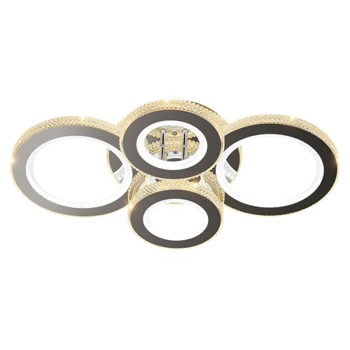 Image of Modern 56W Ceiling Light 4-Rings LED Ceiling Light Fixture with Remote Control Chrome Acrylic Dimmable Flush Mount Stainless Steel Chandelier for Livingroom Dining Room Kitchen Bedroom.
