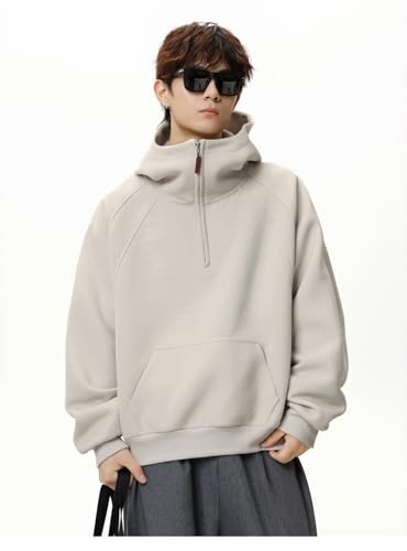 Mens' Half Zip Hoodies Casual High Collar Long Sleeves Hooded Pullover Sweatshirt with Pocket Teenagers Top4
