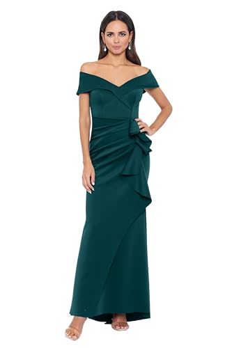 Image of Xscape Women's Long Off-the-Shoulder Sweetheart Neckline Formal Evening Gown with Ruching and Draped Ruffle Detail