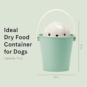 United pets crock dog food storage container | adorable pet dry foods air tight container bucket with lids  scoop | 2 kg large capacity dishwasher safe pet food container for dogs | dove gray  green   cucciolini doodles
