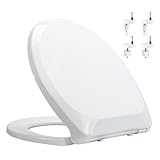 Meaferks Soft-CloseToilet Seat, Non-Slip Bumpers, Quick Release Toilet Hinges Easy to Install & Clean, Including Two Sets of Parts, White (KP109)