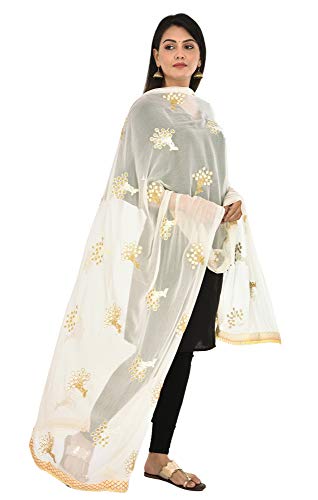 Image of YOUTHQUAKE Heavy Embroidered Work Chiffon Dupatta for Womens & Girls With Fancy Lace