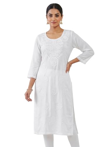 Túnica bordada Chikankari Ladyline: alta artesanía chikan en rayón de caída fluida
