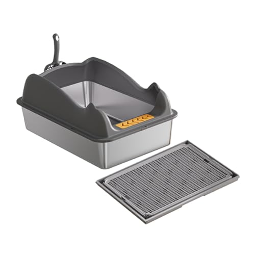 STARTIST オープントップペットトイレ キティトイレボックス ペットトイレ洗面器 オープントップペットトイレトレイ 猫サンドボックス 小型猫と大型猫用, マット付きディープグレー