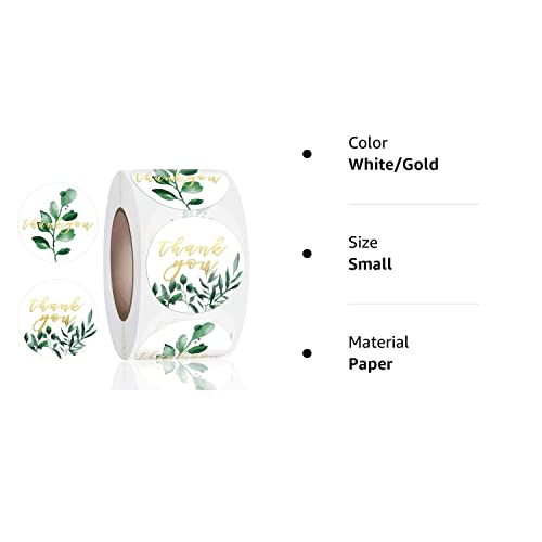 Thank You Label Sticker 1.5" Round, 500 Labels Per Roll, Thank You Sticker For Birthday, Wedding, Gift, Bridal Shower Gold .The Poster Pattern Is Two Different Leaves. Golden Font. #TOP7