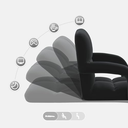 Fauteuil repose-pieds velours noir pliable pour méditation et lit