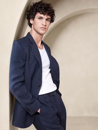 HUUTOE Mens Linen Suit Slim Fit 2 Piece Beach Wedding Summer Wear Prom Party 2 Button Linen Blazer Jacket and Pants Suits Set3