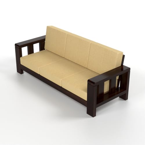 Image of Solid Sheesham Wood Sofa Set 5 Seater for Living Room | Wooden 5-Person Sofa Set for Home Office | 3+2 Sofa Sets for Living Room | (Walnut, 5 Seater)