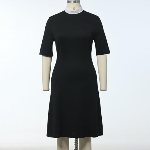 Image of CAMDOM Church Clergy Dress for Women Minister Half Sleeve Loose Elegant Dress with Tab Collar