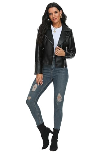 Fahsyee Faux Leather Jacket for Women, Vegan Jackets Moto Biker Motocycle Coat2