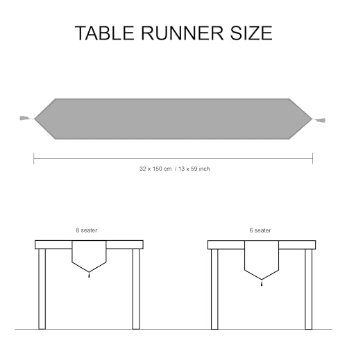 Image of Encasa XO Fine Chenille Table Runner for Dining with V-End and Tassels, 4 Seater Size 32x150 cm - Cream | Decorative Cloth for Party, Wedding, Home, Cafes, Restaurants & Hotels
