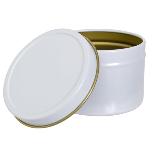 JUVITUS (12 Pack) 4 oz White Deep Round Metal Steel Tin with Tight Sealed Slip Cover