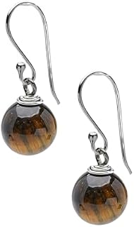 TreasureBay Women's Handmade Natural Gemstone Sterling Silver Dangle Drop Earrings 10mm Ball Beaded Earrings | Gift for Women, Girls (Tiger's Eye)