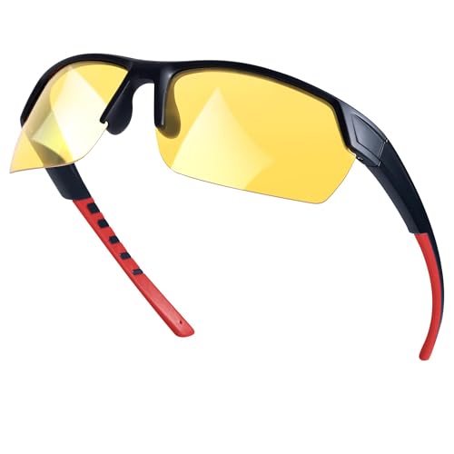 SIPHEW Night Driving Glasses for Men Women, Wrap Around Glasses Yellow Anti Glare Polarized for Night Vision