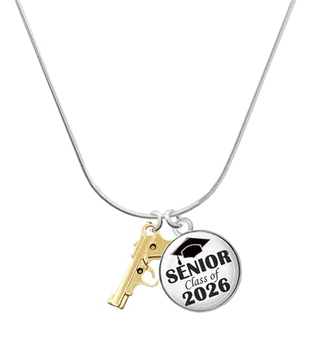 Delight Jewelry Goldtone Handgun Silvertone Senior Class of 2026 Dome Necklace, 18'