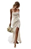 raomiao Elegant Sweetheart Beach Bridal Dress Backless Boho Simple Ruffle Long Mermaid Spaghetti Straps Wedding Dress Long White Us2P
