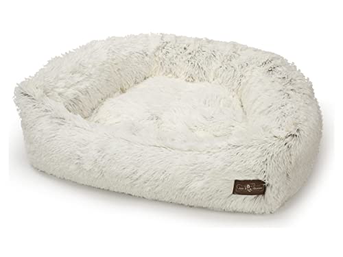 Jax & Bones Dog Napper - Machine Washable Shag Bed for Dogs - Extra Heavy Duty Bolstered Sides - Medium White Dog Mat | 35 x 27 Inches