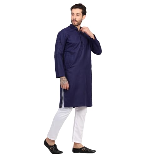 Image of Sadree Men's Cotton Blend Light Weight|Knee Length|Mandrin Collor|Relax comfert|Classic Style Kurta Pyjama Set