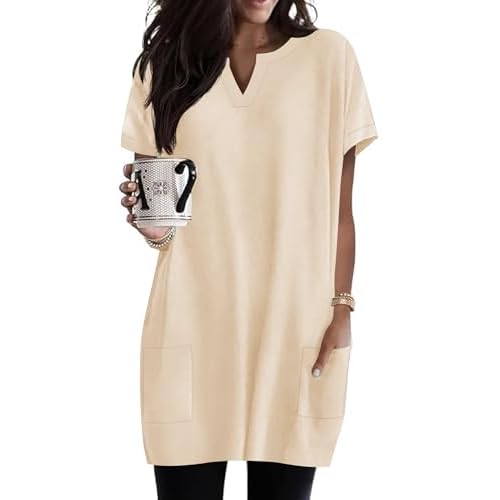 Rapbin Tunic Tops for Women Short Sleeve Tops Business Casual Shirts for Women with Pockets Apricot XX-Large