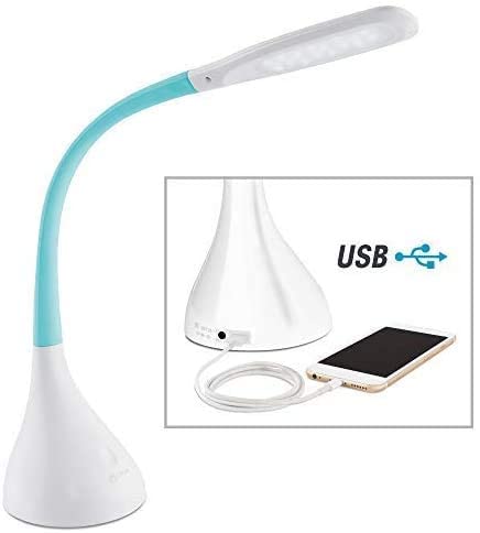 Ottlite Led Desk Lamp With Adjustable Neck, Creative Curves (White/Turquoise) - 2.1A Usb Charging Port, 4 Dimmable Brightness Settings, Energy-Efficient Natural Daylight Leds For Home & Office #TOP4